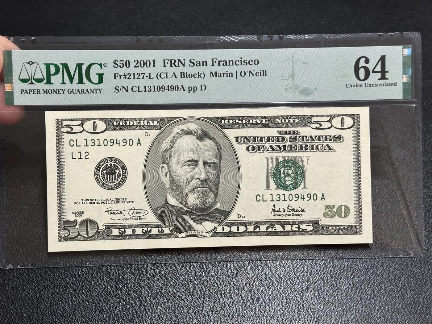 《外钞收藏家》第五百八十二期（精品场）（本平台长期征集拍品、欢迎藏友们联系合作） 2001年美国大头版50美元 PMG64