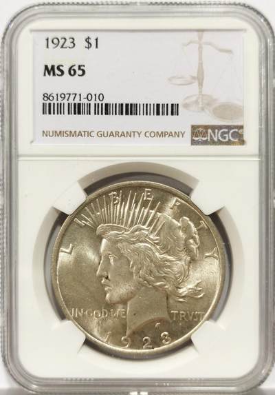 博洋堂“物美丰成”11月精品专场暨第145期（全场包邮） - NGC MS65 美国1923年和平银币，卷拆好品，转光耀眼，一步到位的好品相。