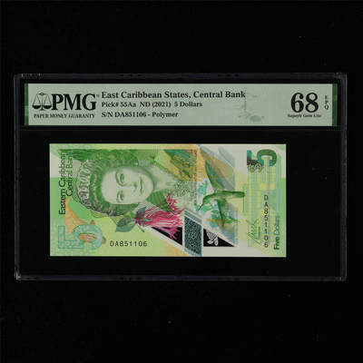 【亘邦集藏】第216期拍卖 - 2021年 东加勒比海5元 PMG 68EPQ DA851106