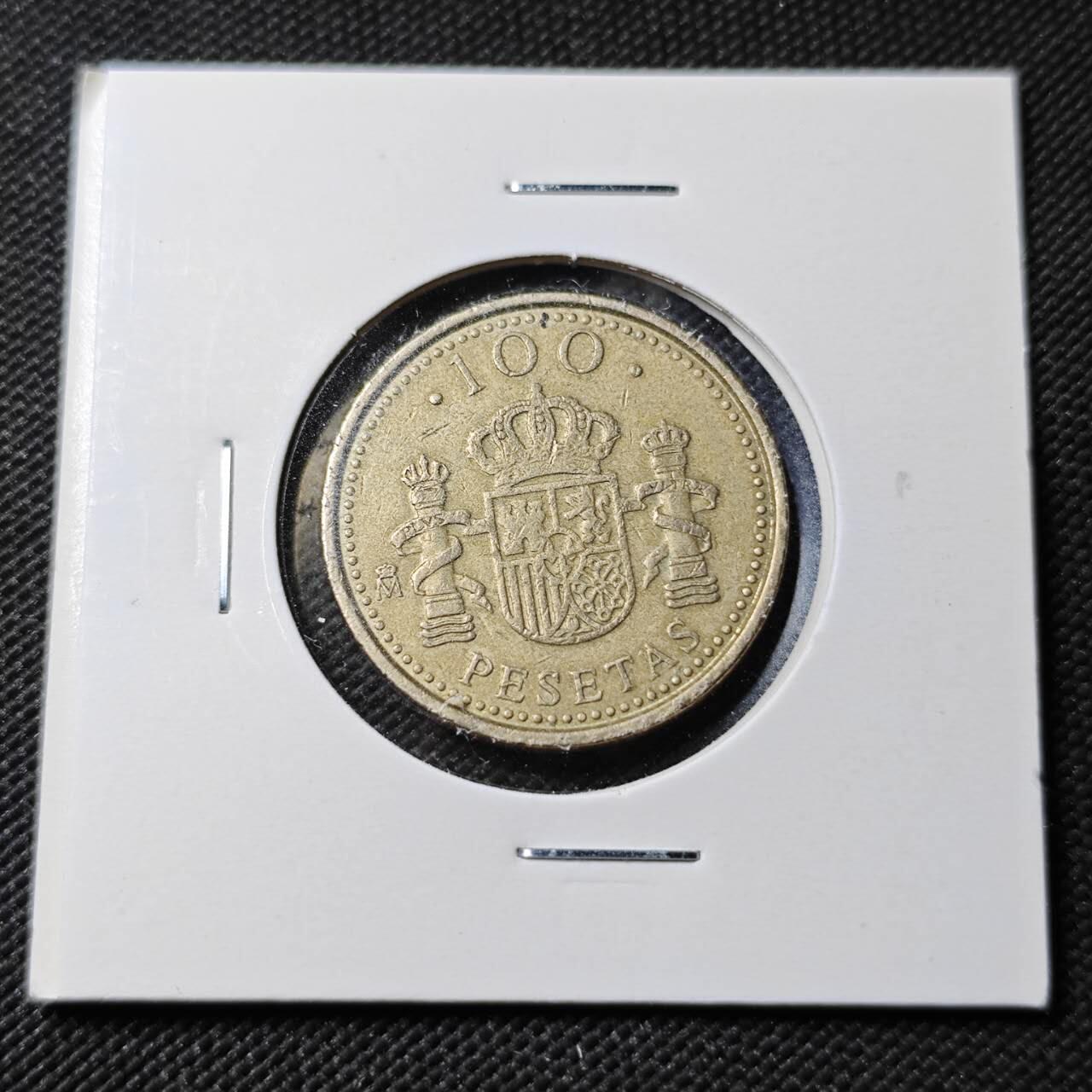 KK钱币收藏小铺  第365场  2月预留时间 周末发货  西班牙100比塞塔 数字100