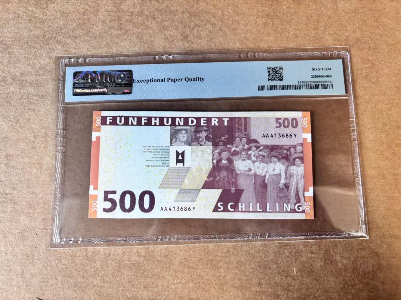 【Blue Auction】世界纸币精拍第747期——18级TOP拍卖/信誉/品质/专业/高效💫 【AA】奥地利 1997年500先令  PMG68EPQ 高分