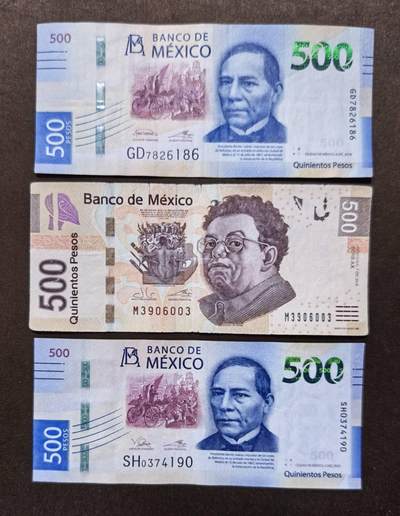 北京马甸外国币专卖第146期，外国纸币币专场，陆续上拍，欢迎关注 - 墨西哥纸币3张，中间那张4品左右，其他2张7品左右