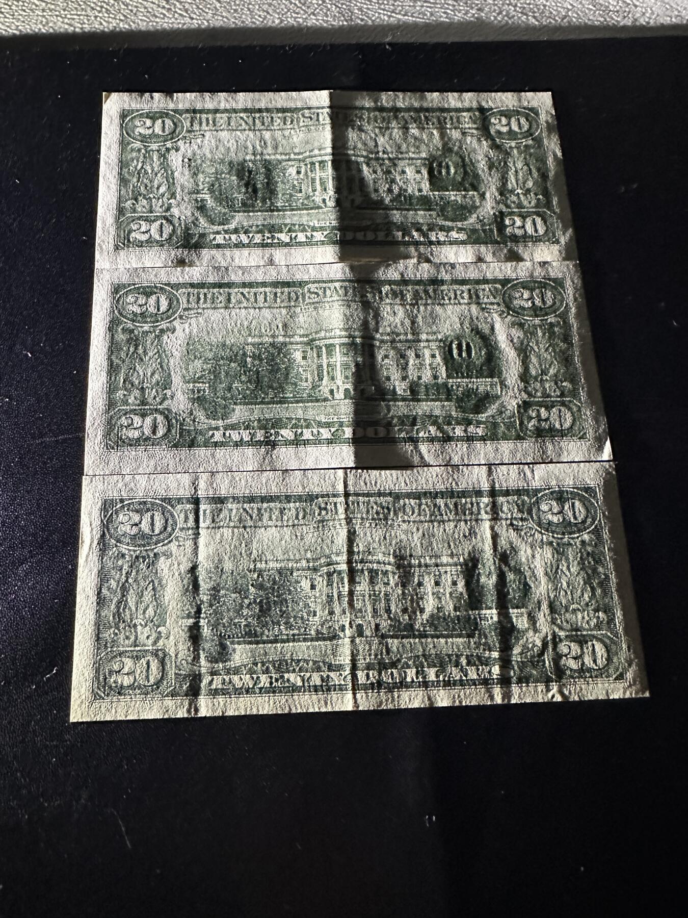 《外钞收藏家》第五百八十二期（精品场）（本平台长期征集拍品、欢迎藏友们联系合作） 1985和93年美国小头版20美元 3张一起 非全新 品相如图