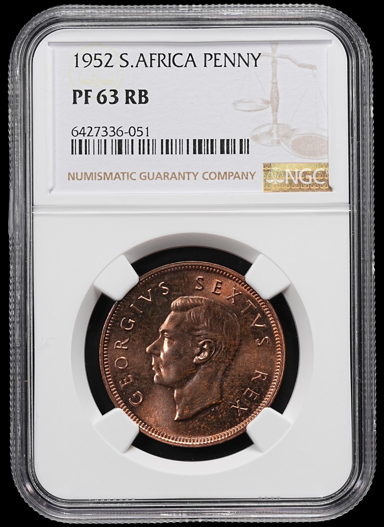 修遠堂世界钱币第九十二期 NGC PF63RB 1952年南非1便士精制铜币