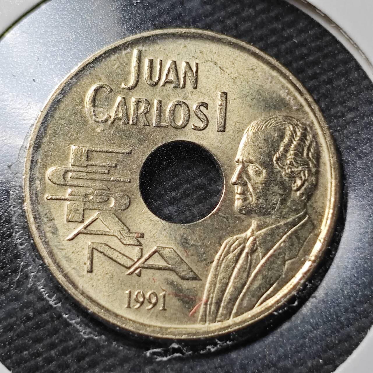 KK钱币收藏小铺  第365场  2月预留时间 周末发货  西班牙25比塞塔纪念币 好品