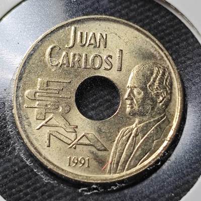 KK钱币收藏小铺  第365场  2月预留时间 周末发货 -  西班牙25比塞塔纪念币 好品