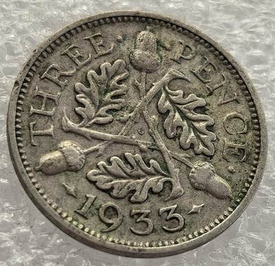  外国优质老铜币银币，周六九点倒数截拍，满百包邮，可寄存半年，喜欢朋友微信扫描二维码可直接参拍 - 英国1933年3便士银币