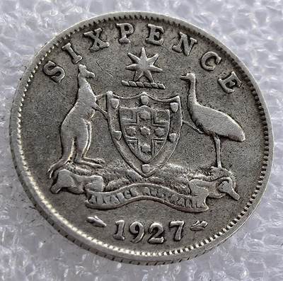  外国优质老铜币银币，周六九点倒数截拍，满百包邮，可寄存半年，喜欢朋友微信扫描二维码可直接参拍 - 澳大利亚1927年6便士银币