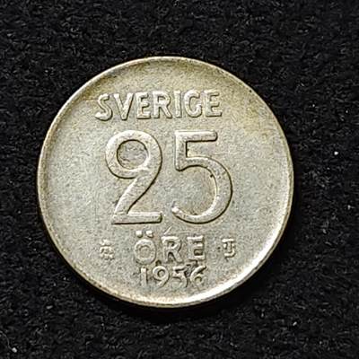 【全场包邮】纯粹捡漏拍474场（免费代拍第11场） - 瑞典1956年古斯塔夫六世25欧尔银币