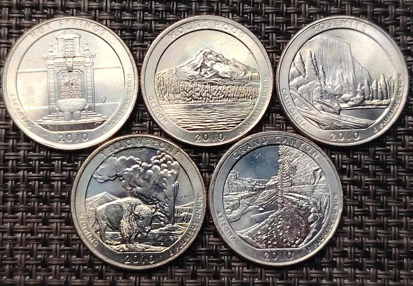 布加迪🐬～世界钱币(上海)🌾第 258 期 /  各国套币和散币 美国🇺🇸 2010年 25美分 国家公园纪念币系列5枚