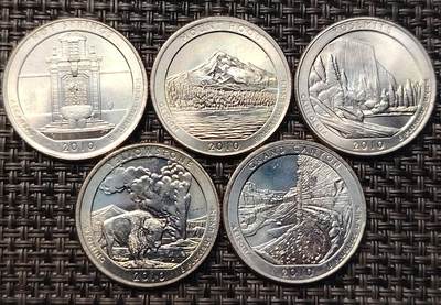 布加迪🐬～世界钱币(上海)🌾第 258 期 /  各国套币和散币 - 美国🇺🇸 2010年 25美分 国家公园纪念币系列5枚