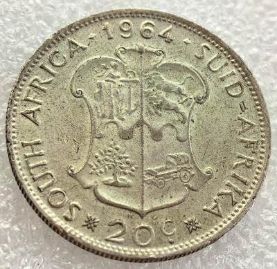  外国优质老铜币银币，周六九点倒数截拍，满百包邮，可寄存半年，喜欢朋友微信扫描二维码可直接参拍 - 南非1964年20分银币