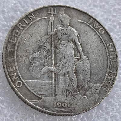  外国优质老铜币银币，周六九点倒数截拍，满百包邮，可寄存半年，喜欢朋友微信扫描二维码可直接参拍 - 英国1908年海王波塞顿2先令银币