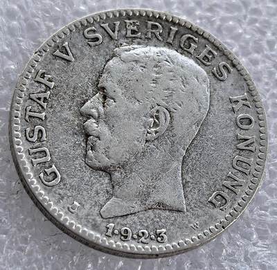  外国优质老铜币银币，周六九点倒数截拍，满百包邮，可寄存半年，喜欢朋友微信扫描二维码可直接参拍 - 瑞典1923年1克朗银币