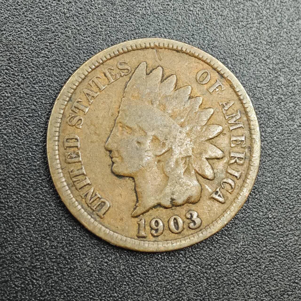 【淘币小摊】实时拍第七百九十拍   散币场   满百包邮可预留二周 每周一统一发货   美国1903年印第安一分铜币