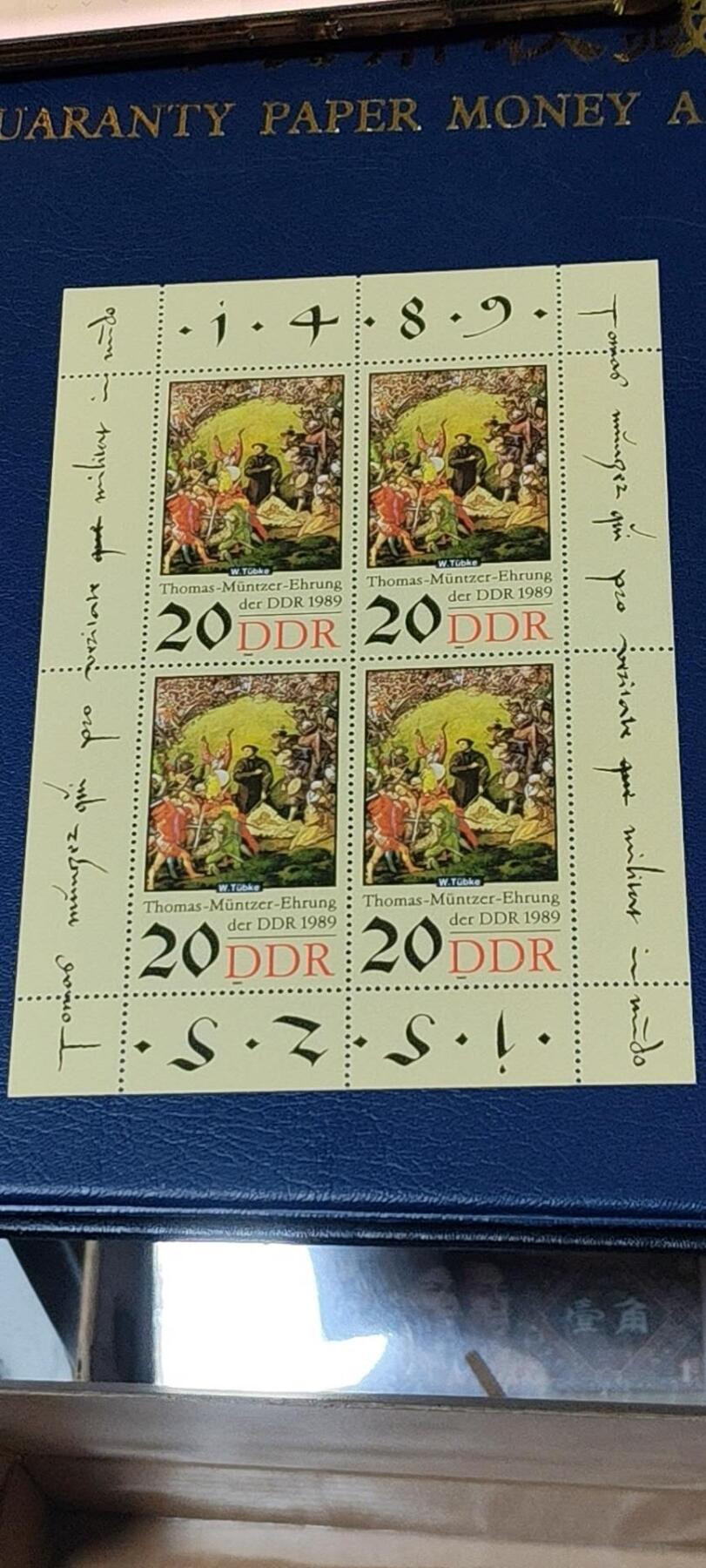 德国邮票专场，都是小型张、小全张 德国邮票，1988年发行，历史绘画   农民起义领袖  闵采尔。品相如图