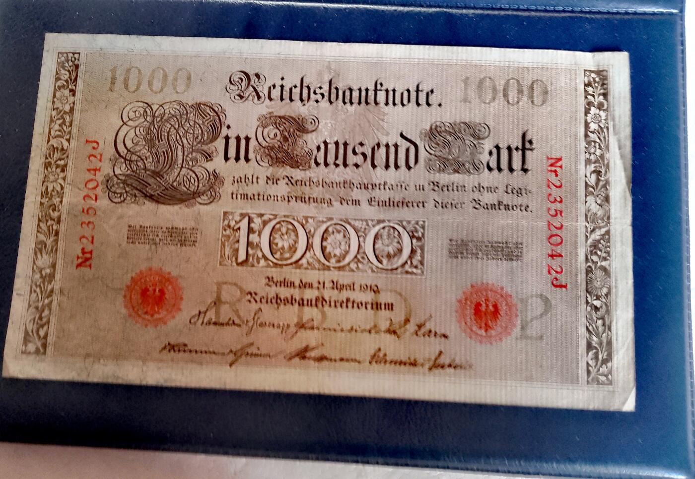 德国1910年1000马克大幅面靓品纸币