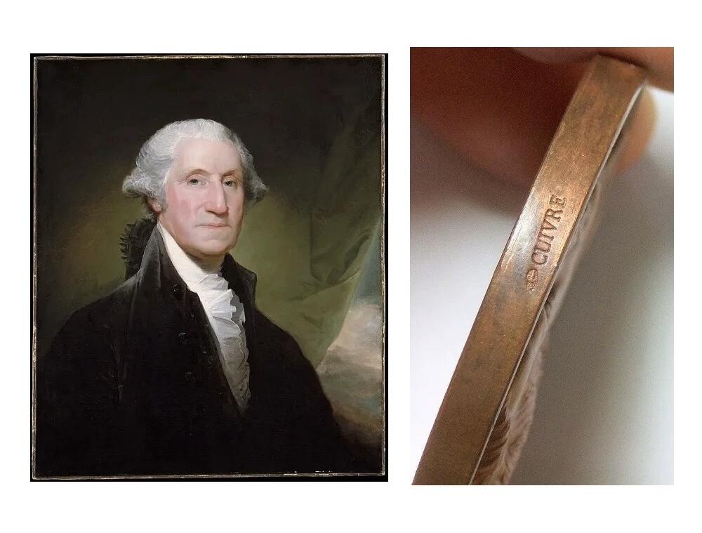 法国1819年 华盛顿总统 稀少青年像高浮雕精制大铜章 40MM