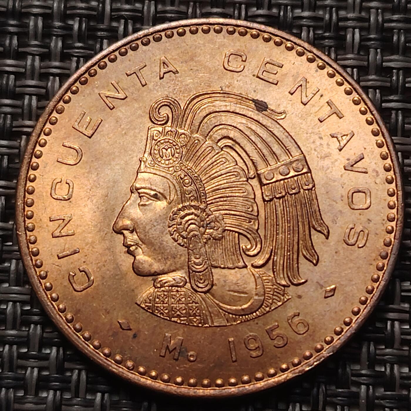 布加迪🐬～世界钱币(上海)🌾第 258 期 /  各国套币和散币 墨西哥🇲🇽 1956年 50分大铜币 原光好品 33mm