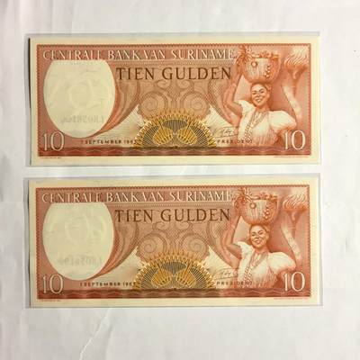 各国外币第98期 大部分全新 - 苏里南10盾2张全新