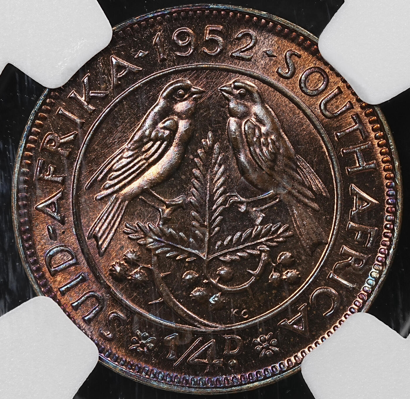 修遠堂世界钱币第九十二期 NGC PF65RB 1952年南非1/4便士精制铜币 
