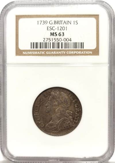 博洋堂“物美丰成”11月精品专场暨第145期（全场包邮） - NGC MS63 英国1739年乔治二世玫瑰1先令银币 包浆极美，英文字母部分露出底板犀利的光度，英系必藏品