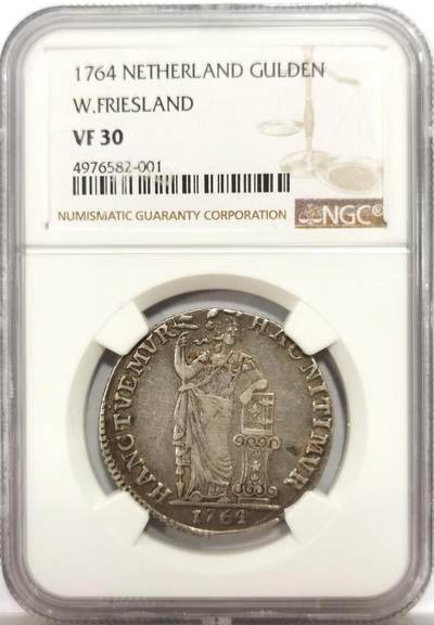 博洋堂“物美丰成”11月精品专场暨第145期（全场包邮） - NGC VF30 荷兰西弗里斯兰省1764年站人1盾银币，原味老包浆