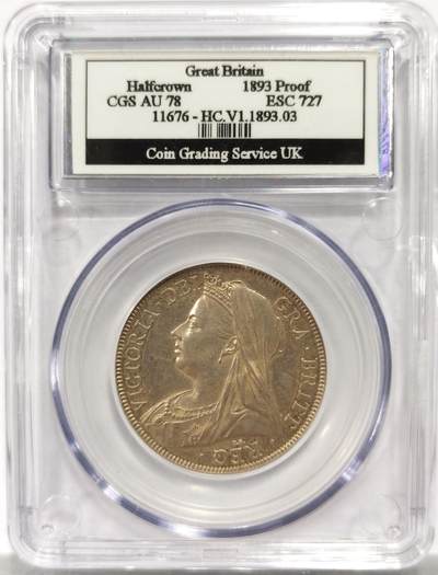 博洋堂“物美丰成”11月精品专场暨第145期（全场包邮） - 英国CGS评级 AU78 英国1893年维多利亚批纱精制半克朗 PF ESC 727