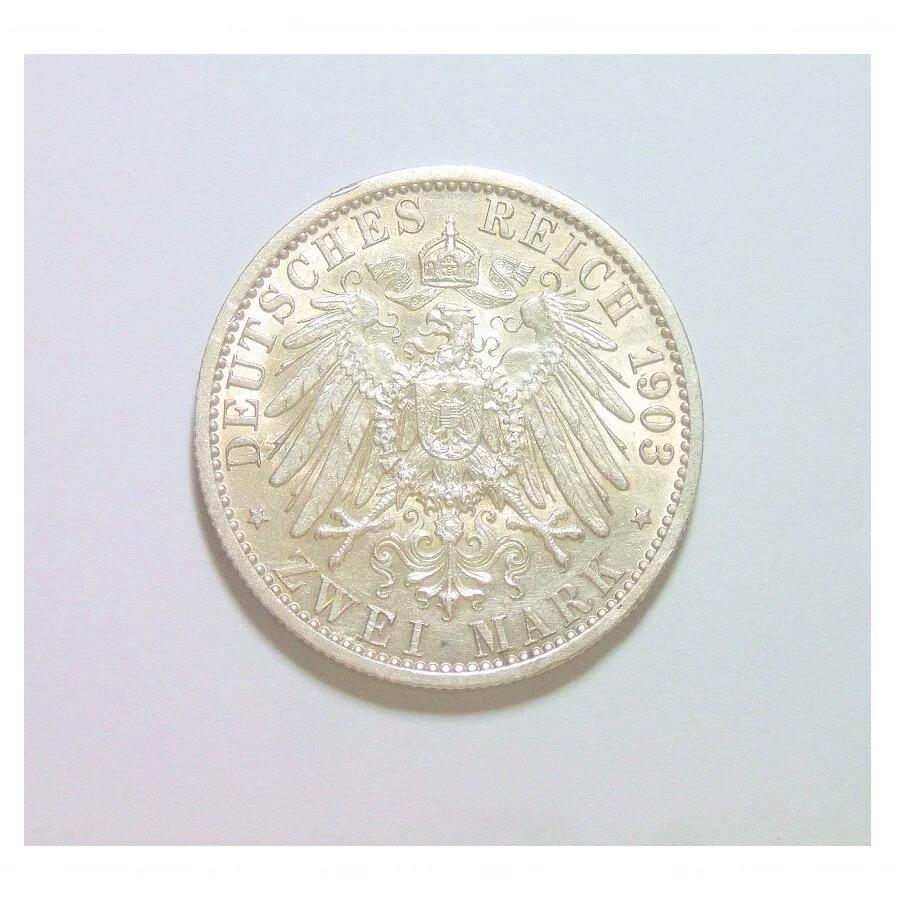 【银】德国萨克森魏玛爱森纳赫1903年结婚2马克银币 带原光 发行量仅4万
