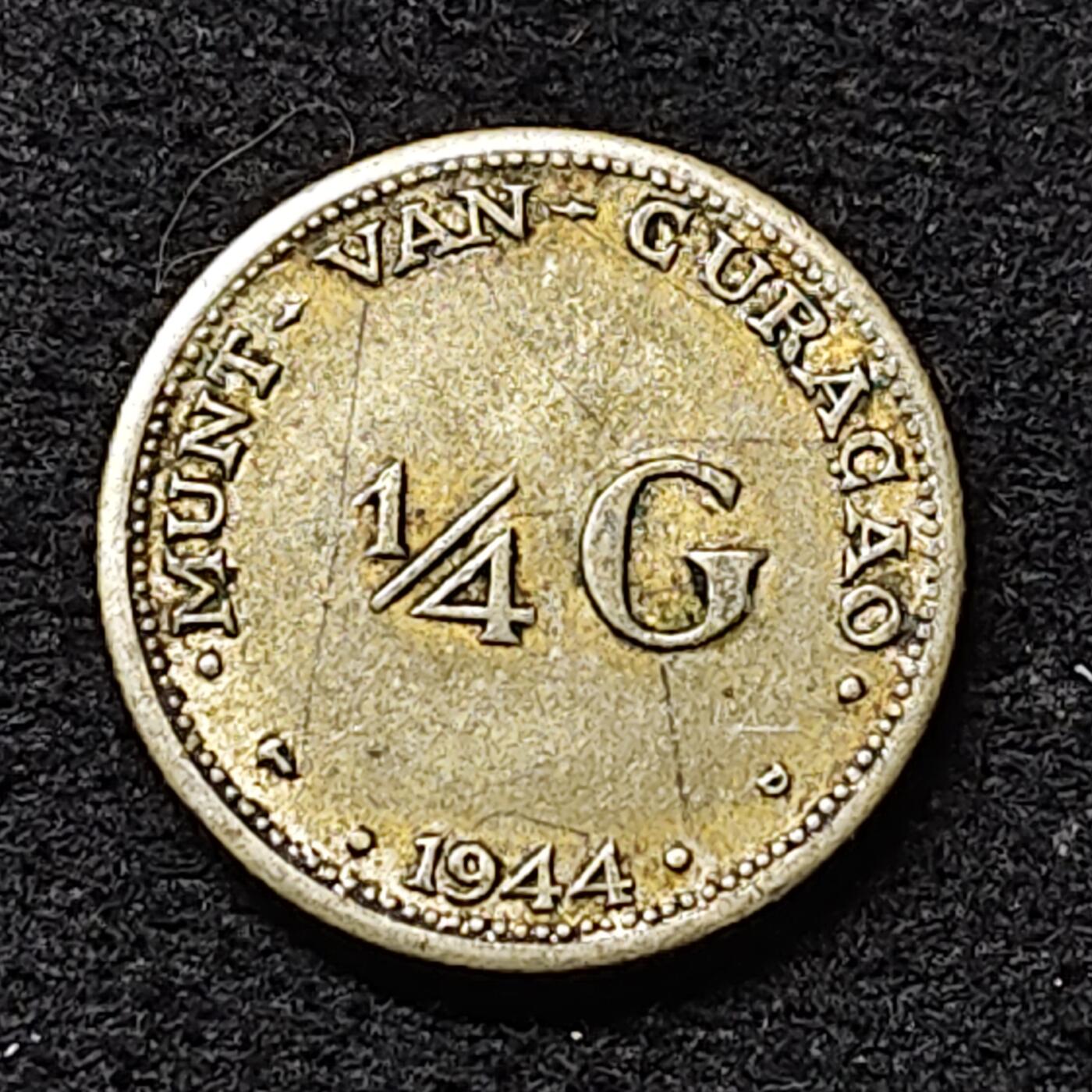 【全场包邮】纯粹捡漏拍474场（免费代拍第11场） 库拉索1944年威廉明娜女王1/4盾银币