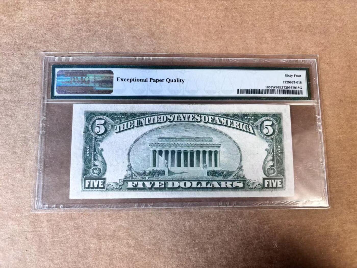 【Blue Auction】世界纸币精拍第747期——18级TOP拍卖/信誉/品质/专业/高效💫 【无47】美国 1934C 5美金 银币券  PMG64EPQ 