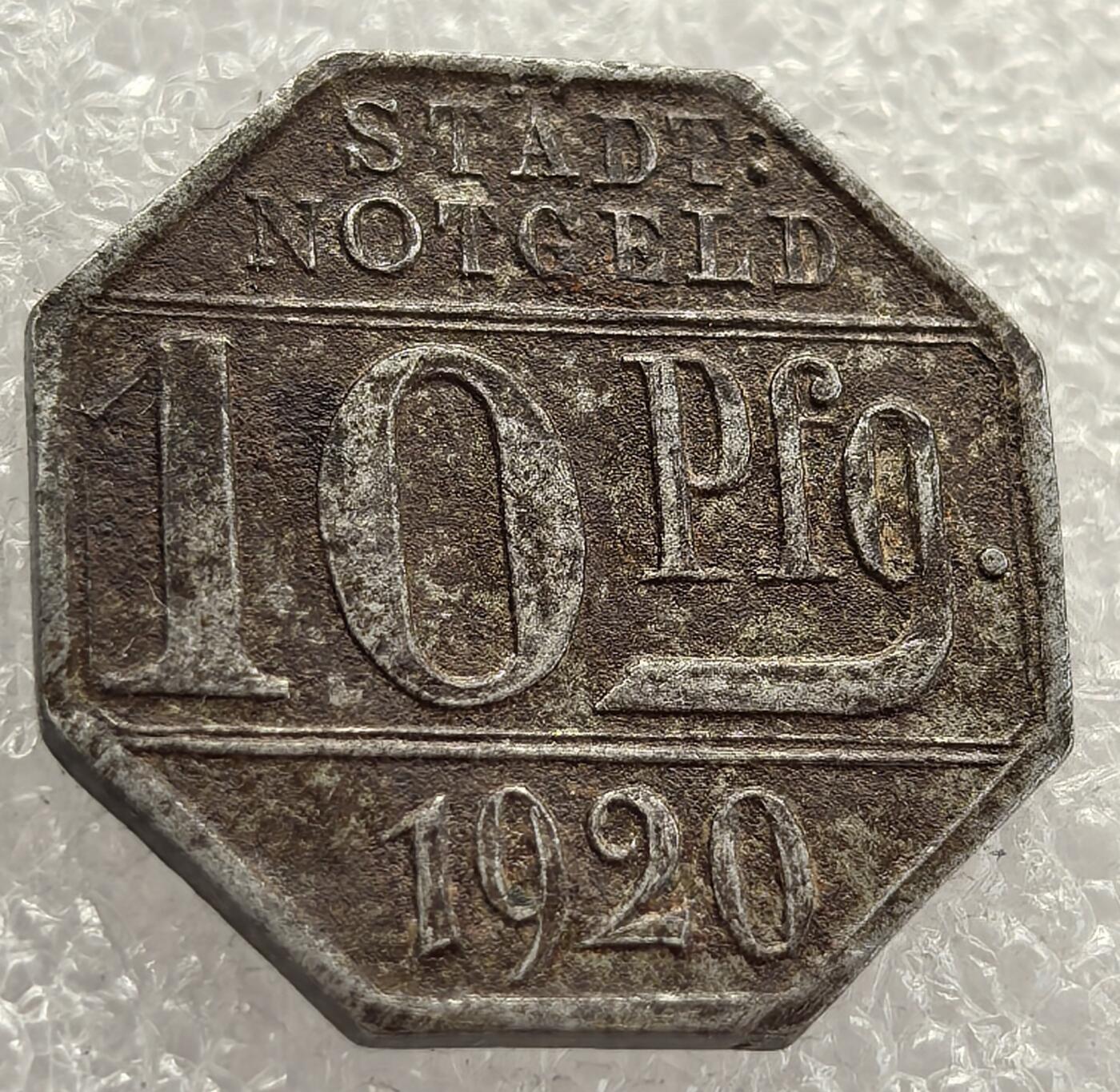  外国优质老铜币银币，周六九点倒数截拍，满百包邮，可寄存半年，喜欢朋友微信扫描二维码可直接参拍 少见风景币德国克赖尔斯海姆市1920年10芬尼