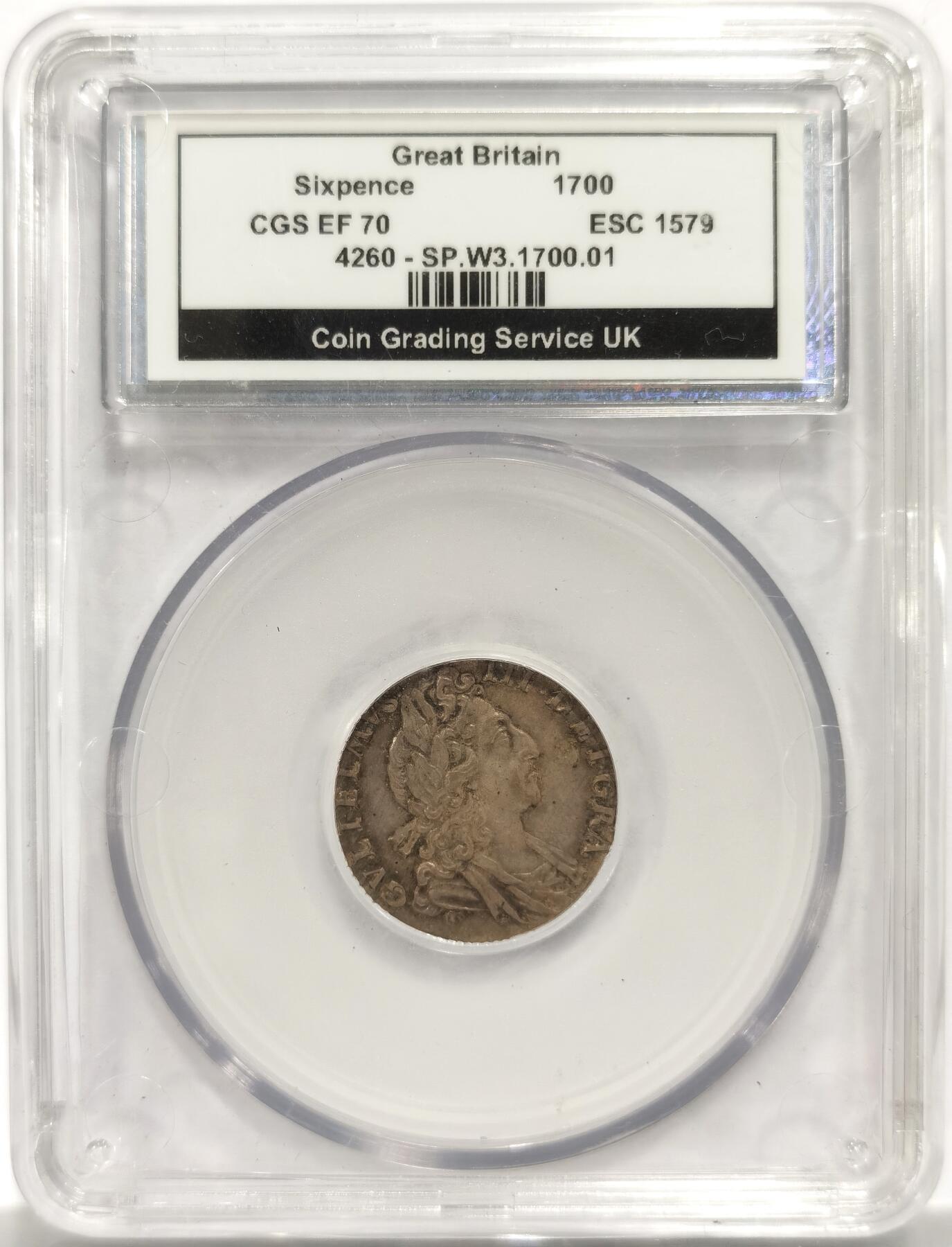 博洋堂“物美丰成”11月精品专场暨第145期（全场包邮） 英国CGS评级 EF70 英国1700年威廉三世6便士 ESC 1579