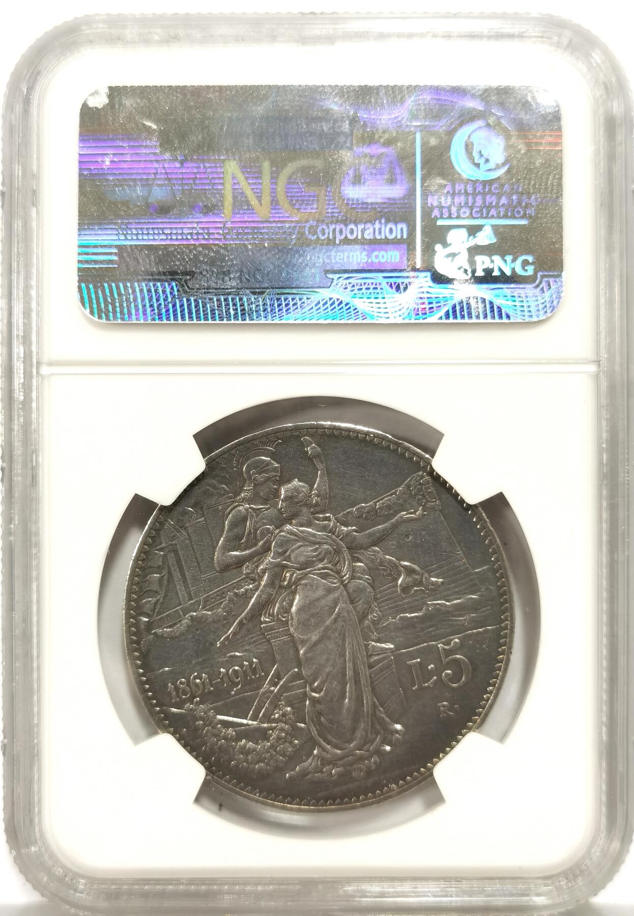 博洋堂“物美丰成”11月精品专场暨第145期（全场包邮） NGC XF 意大利1911年建国50周年托奶5里拉大银币，大名誉品