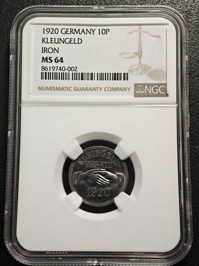 【德藏】世界币章拍卖第152期（拍品征集中~欢迎藏友联系） - 1920年 德国紧急时期克伦德尔10芬尼铁币  保存不易 状态极佳 NGC MS64