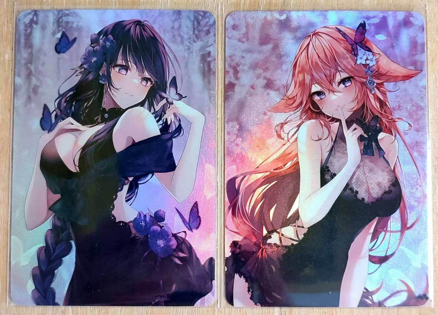 龙虎卡牌第六二场 百里霸场 （无佣金，周六结拍，欢迎送拍） 折光彩闪2张 原神卡牌 雷电将军+八重神子