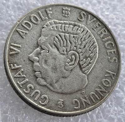  外国优质老铜币银币，周六九点倒数截拍，满百包邮，可寄存半年，喜欢朋友微信扫描二维码可直接参拍 - 瑞典1953年1克朗银币