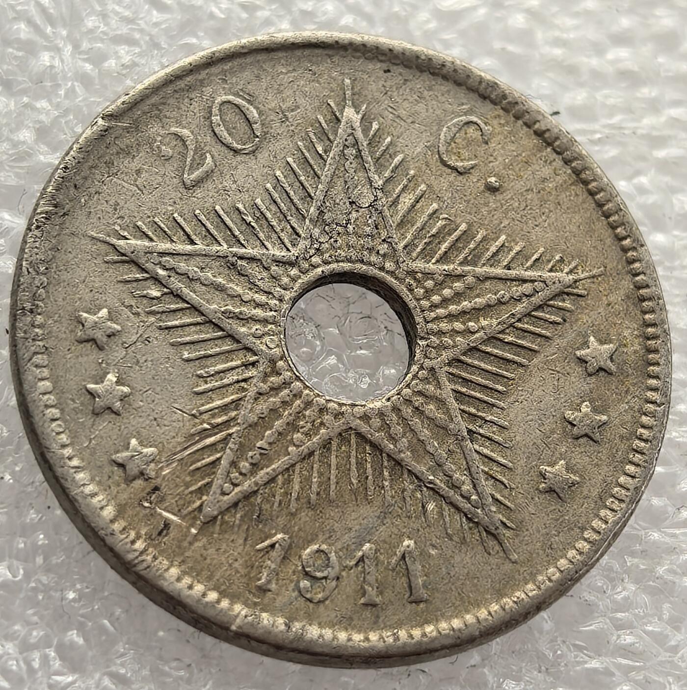  外国优质老铜币银币，周六九点倒数截拍，满百包邮，可寄存半年，喜欢朋友微信扫描二维码可直接参拍 比属刚果1911年20分