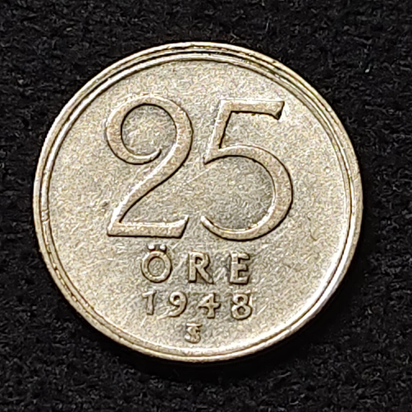 【全场包邮】纯粹捡漏拍474场（免费代拍第11场） 瑞典1948年古斯塔夫五世25分银币