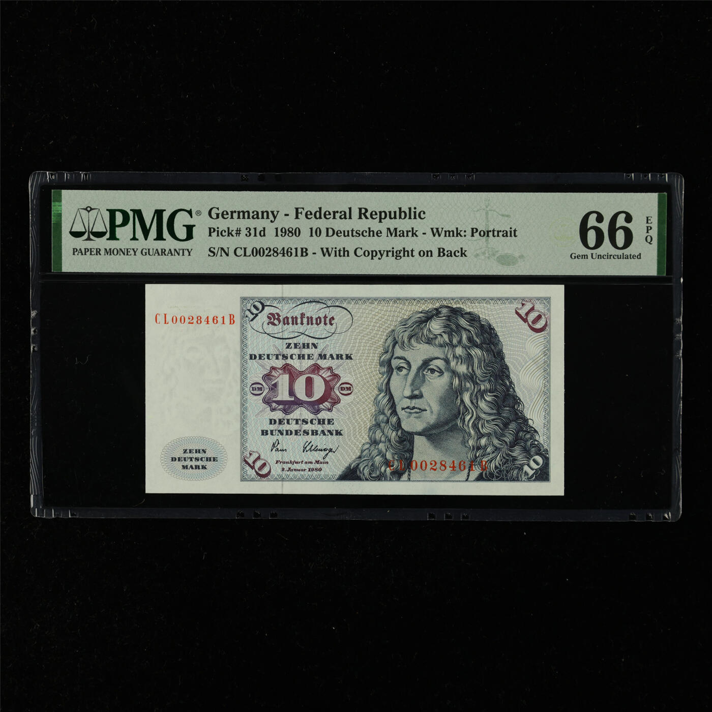 【亘邦集藏】第216期拍卖 1980年 德国10马克 PMG 66EPQ CL0028461B