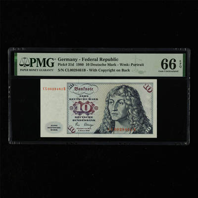 【亘邦集藏】第216期拍卖 - 1980年 德国10马克 PMG 66EPQ CL0028461B