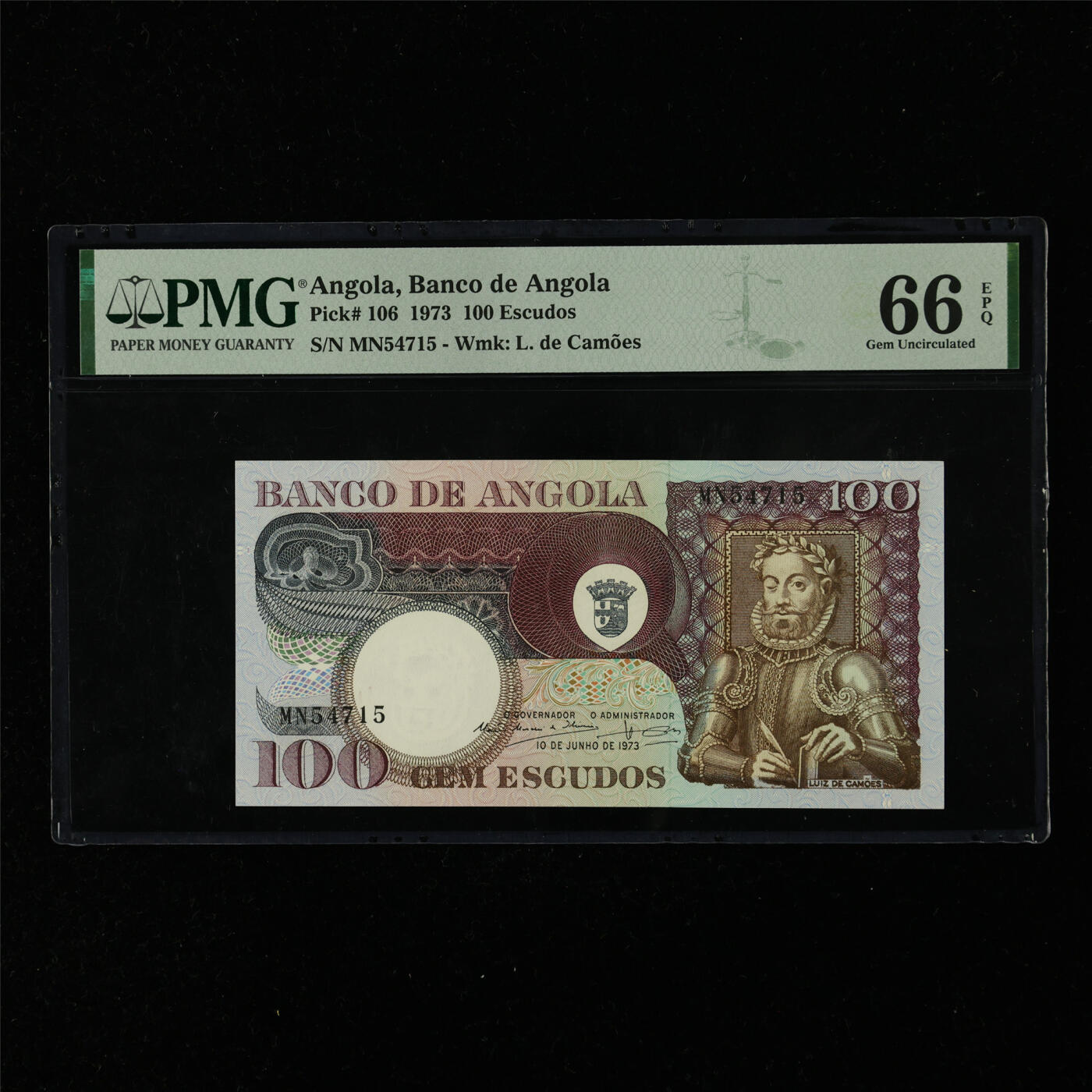 【亘邦集藏】第216期拍卖 1973年 安哥拉100埃斯库多 PMG 66EPQ MN54715