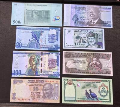 北京马甸外国币专卖第146期，外国纸币币专场，陆续上拍，欢迎关注 - 刚果首发冠纪念钞，冈比亚2张，柬埔寨纪念钞，阿曼，印度，尼泊尔，埃塞俄比亚8张纸币全新