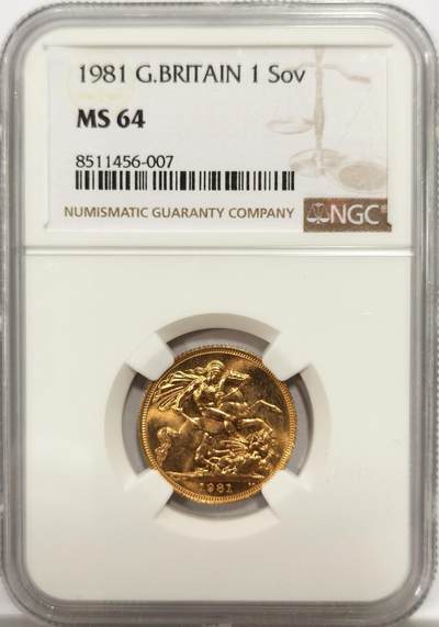 博洋堂“物美丰成”11月精品专场暨第145期（全场包邮） - NGC MS64 英国1981年伊丽莎白1索维林8克金币