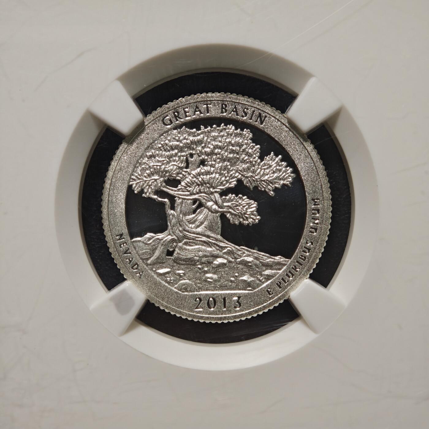【德藏】世界币章拍卖第152期（拍品征集中~欢迎藏友联系） 满分！2013年 美国大盆地国家公园25分精制纪念银币 镜面与磨砂交替 层次感十足 NGC PF70UC