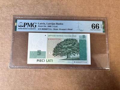【Blue Auction】世界纸币精拍第747期——18级TOP拍卖/信誉/品质/专业/高效💫 - 拉脱维亚 2009年5拉图 PMG66EPQ 