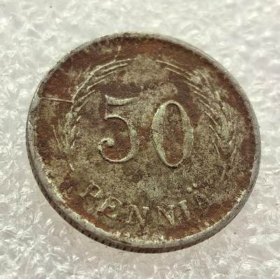  外国优质老铜币银币，周六九点倒数截拍，满百包邮，可寄存半年，喜欢朋友微信扫描二维码可直接参拍 - 芬兰1944年50芬尼钢币版