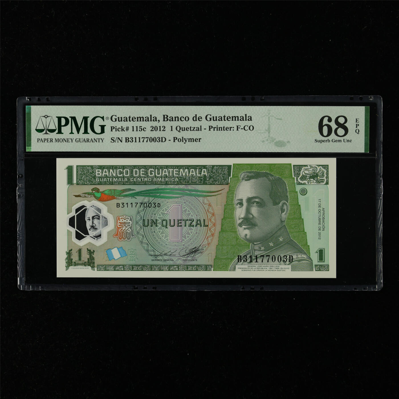 【亘邦集藏】第216期拍卖 2012年 危地马拉1格查尔 PMG 68EPQ B31177003D
