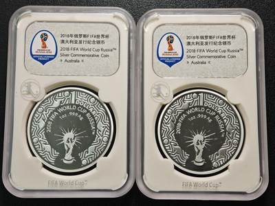 【德藏】世界币章拍卖第152期（拍品征集中~欢迎藏友联系） - 2枚一组 2018年 澳大利亚俄罗斯世界杯1元纪念银币 封装版 1盎司 999银