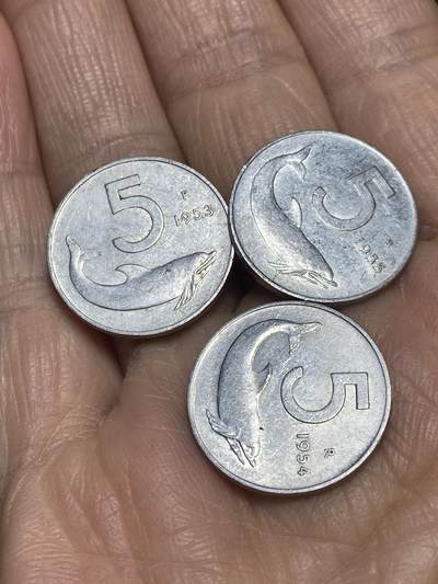 2025年第一百二十四场(总第一百五十场）外国好品散币(免佣金) - 意大利🇮🇹早期年份3枚：1953年54年55年5里拉